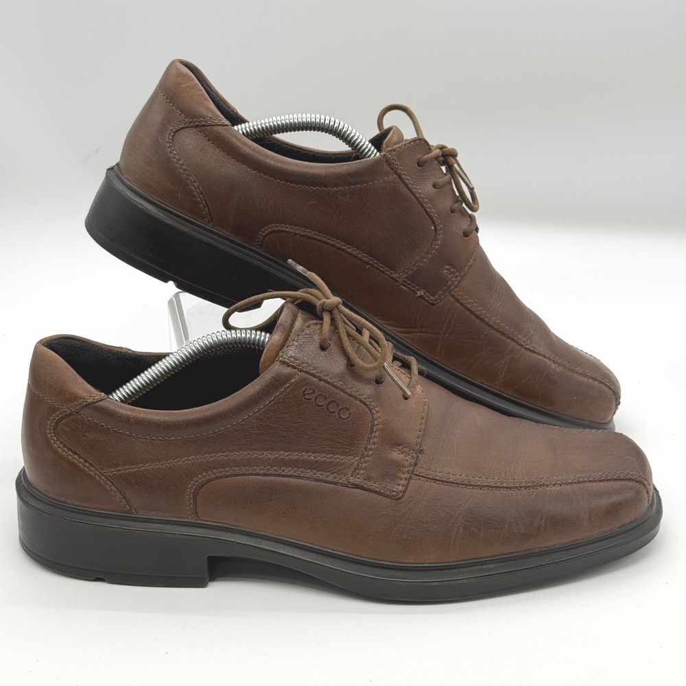 ECCO Mens 10 Casual Dress Shoes Brown Leather Oxford Lace Up Comfort Classic